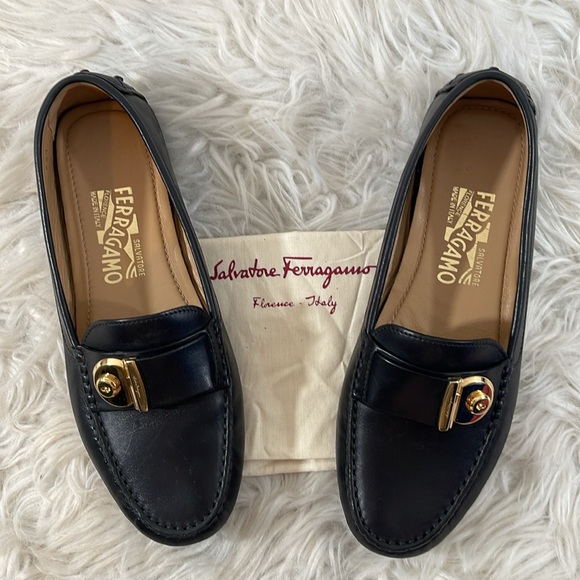SALVATORE FERRAGAMO Black Suede Leather Slip On Griotte Driving Loafer Size 6.5M - Picture 2 of 16